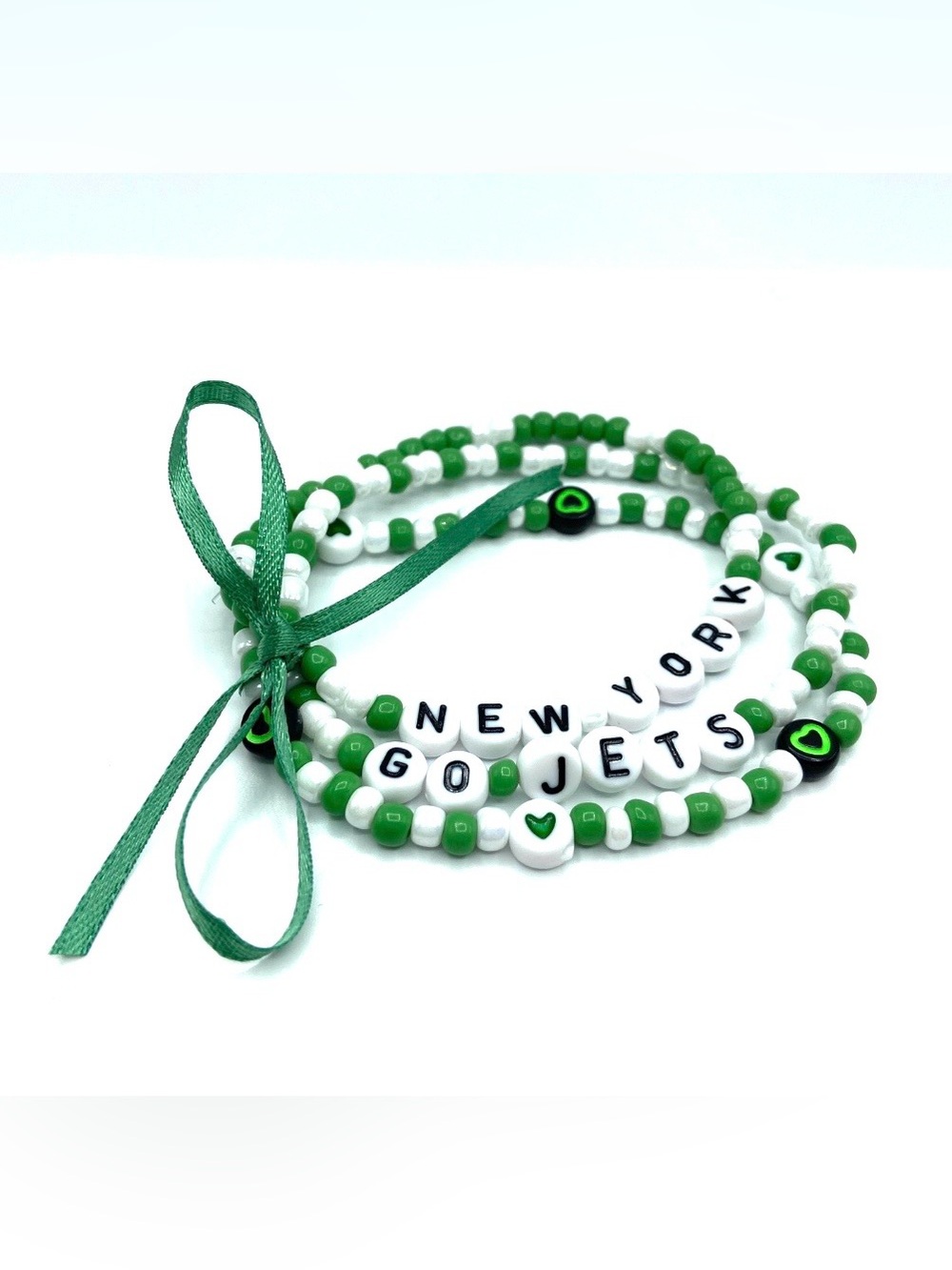 Green 'New York Go Jets' Beaded Stretch Bracelet Set